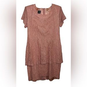 Womens Vintage My Michelle pink Lace tiered Pencil Dress Size 14 made in USA